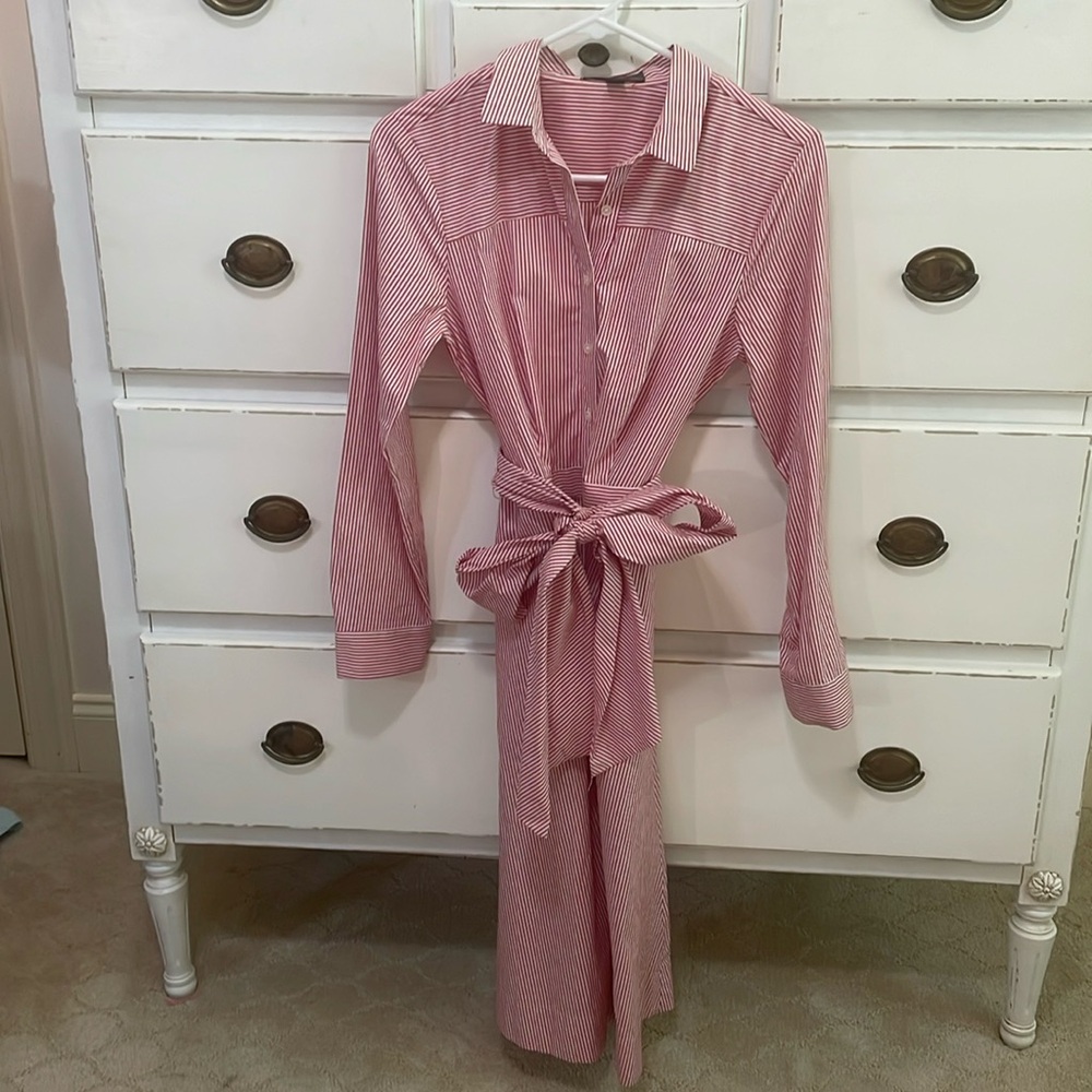 J. Crew red and white striped shirt dress with tie around waist. size 2